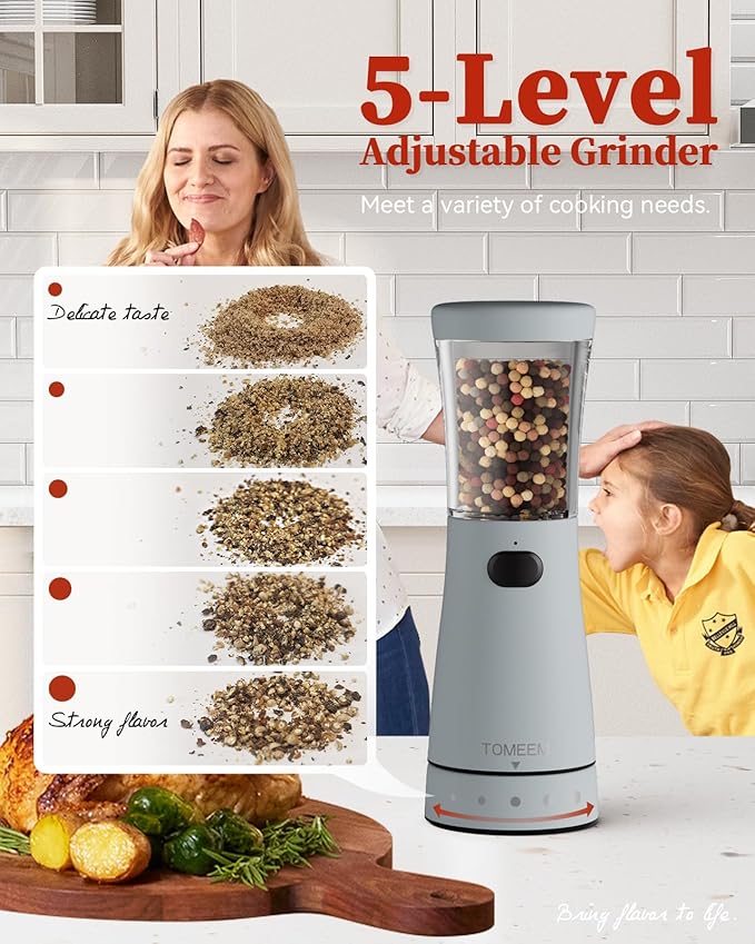 Electric Salt and Pepper Grinder Set with Storage Base, Stainless Steel Rechargeable Salt and Pepper Grinder Set with 4.5 oz Large Capacity, 1.8" Wide Mouth, Adjustable Coarseness, Ideal for Kitchen - Image 2