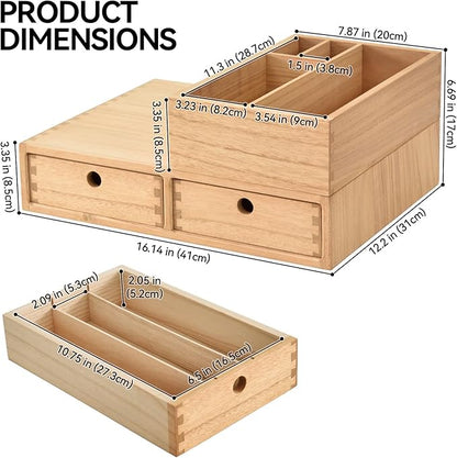 KIRIGEN Wooden Coffee Station Organizer 2-Piece Set - Coffee Bar Storage with Drawers for Sugar, Tea - Coffee Pod Holder and Accessories Organizer for Kitchen Counter Nature KFJTZ-NA - Image 3