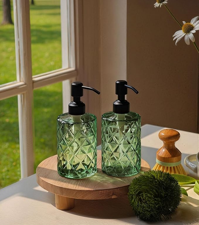 JASAI Forest Green Glass Soap Dispenser with Black Rustproof Pump, Refillable Small Soap Dispenser for Kitchen and Bathroom. - Image 5