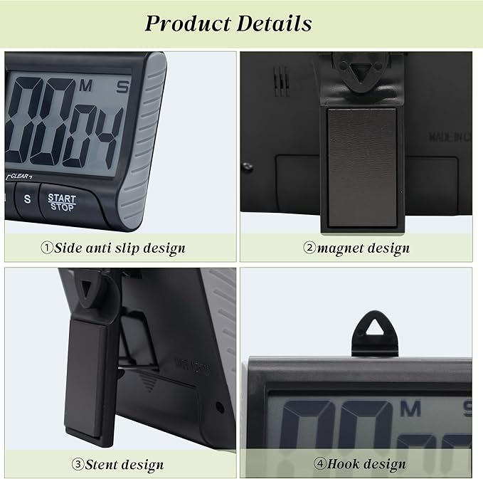 Large LCD Display Kitchen Timer -Magnetic Digital Timers,Loud Alarm,Memory and Fast Forward Function,Cooking Timers for Kitchen,Gym, Meeting, Classroom,Study,Work,Outdoor Activities(Black)