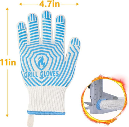QUWIN BBQ Gloves, Oven Gloves 1472℉ Extreme Heat Resistant, Grilling Gloves Silicone Non-Slip Oven Mitts, Kitchen Gloves for BBQ, Grilling, Cooking, Baking-1 Pair… (Blue, One Size Fits Most) - Image 7