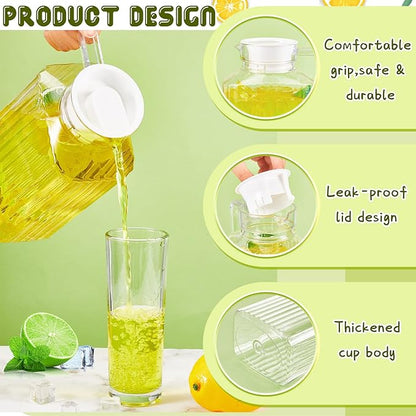 Panitay 4 Pcs 51 Ounces Plastic Pitcher with Lid Clear Acrylic Refrigerator Safe Pitcher Shatter Proof Juice Containers with Lids for Water Milk Sangria Lemonade Cold Drinks - Image 3