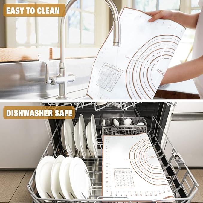 Silicone Pastry Mat Extra Thick Large Non Stick Baking Supplies Kitchen Counter Cooking Rolling Dough Sheet Pie Crust Sourdough Bread Oven Liner with Measurement (L-16''(W)*24''(L), 3#Gold) - Image 4