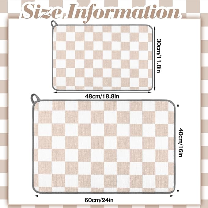 Zonon Dish Drying Mat for Kitchen Counter 16 x 24 Microfiber Absorbent Dish Drainer Rack Pads Fast Dry Mat Vintage Kitchen Decorations(Beige,16" X 24",Checkered) - Image 4