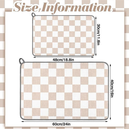 Zonon Checkered Dish Drying Mat for Kitchen Counter 12" x 19" Microfiber Absorbent Dish Drainer Rack Pads Fast Dry Mat Vintage Kitchen Decorations - Image 4