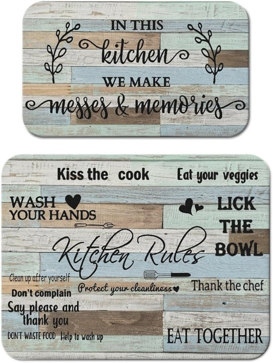 Dish Drying Mat for Kitchen Counter 2 Pack with Non-Slip Rubber Backing - Heat-Resistant Absorbent Coffee Bar Mat, Dish Rack Mat, Kitchen Rules Dish Drying Mats 18x24+19.5x12 inch