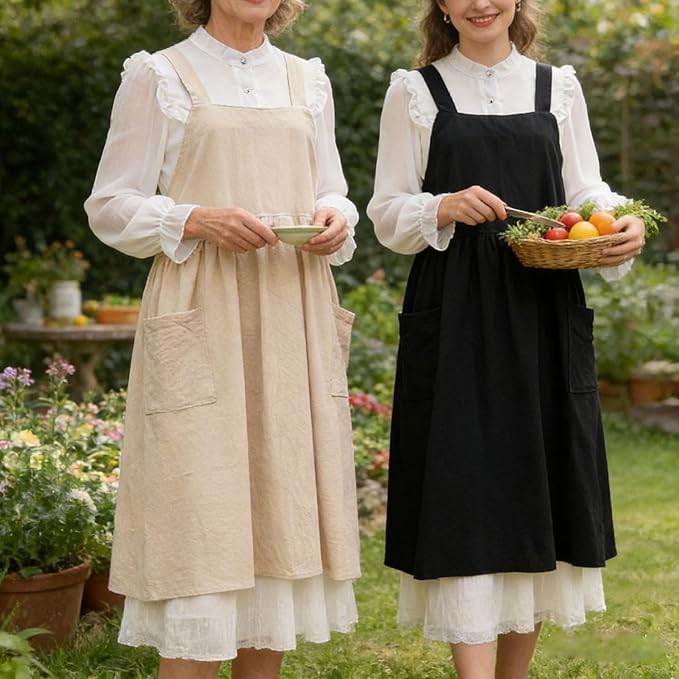 Uaussi Cotton Linen Apron Cross Back Work Apron for Women with Pockets Pinafore Dress X Cross Halter Apron for Chef Gardening - Image 6