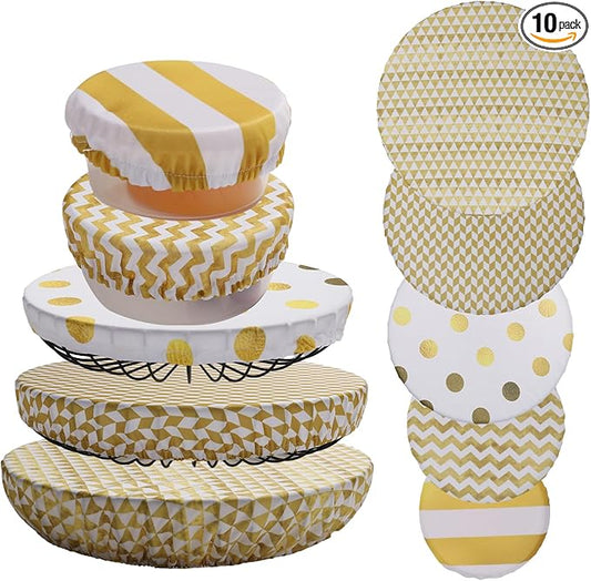 10Pcs Reusable Bowl Covers In 5 Size, Stretch Cloth Fabric Dish Cover Kitchen Storage Containers Lids for Fruits Food Leftover Dough Bread Proofing (Classic Style)