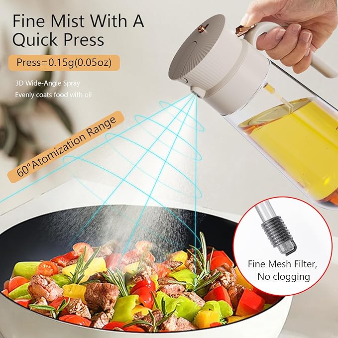 2026 New 19.6oz/580ml Olive Oil Sprayer for Cooking, Leak Glass Olive Oil Dispenser Bottle, 2 in 1 Oil Dispenser and Oil Sprayer, Switch Between Mist & Precision Pour for Air Fryer, BBQ, Salad,Baking - Image 3