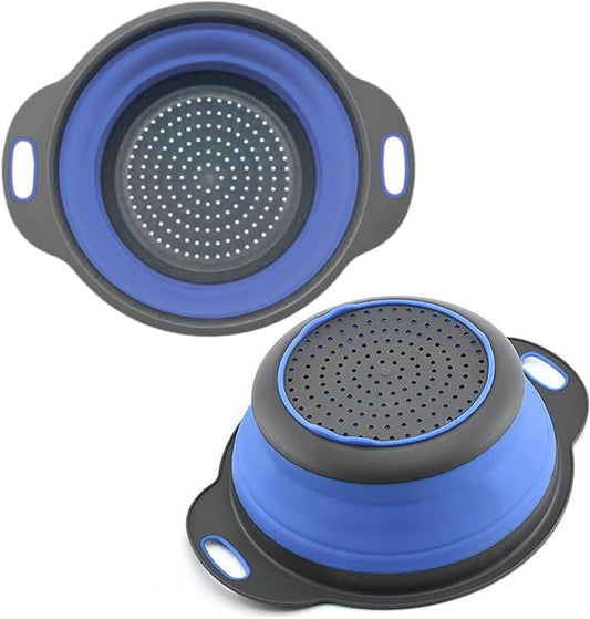 Blue Round Silicone Collapsible Colander – Silicone Round Kitchen Strainers with Plastic Handles Foldable Small Kitchen Strainer Perfect for Draining Pasta Vegetable and Fruit by KillersInstinctOutdoors