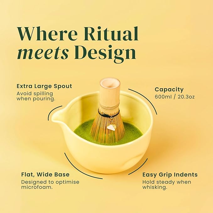 Crafti Matcha Whisk Set | Golden Hour 6-Piece Matcha Kit | Matcha Bowl with Spout, Chasen Bamboo Whisk, Whisk Holder and Whisklet™ Compatible Charms