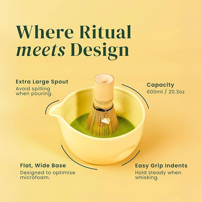 Crafti Matcha Whisk Set | Golden Hour 6-Piece Matcha Kit | Matcha Bowl with Spout, Chasen Bamboo Whisk, Whisk Holder and Whisklet™ Compatible Charms