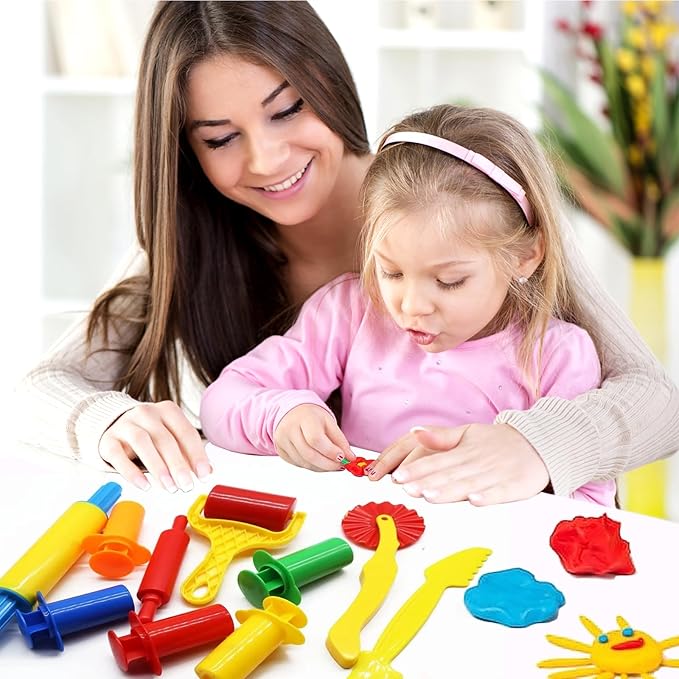 Dough Tool Kit,9 Pcs Basic Clay and Dough Tools Starter Set for Kids Includes Cutters Roller, Rolling Pins, Safety Scissors,Dough Extruder,Plastic Knife - Image 6