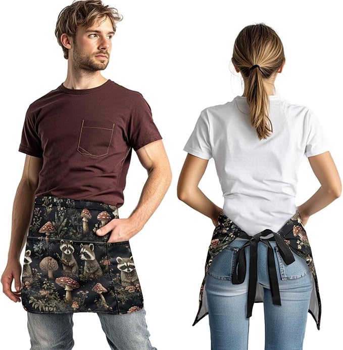 Server Apron with 3 Pockets, Waterproof Oil Waitress Waiter Half Apron for Restaurant Hotel Kitchen Cafe
