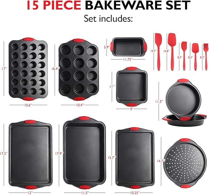 Baking Pan Set, 39 Piece Premium Baking Set, Nonstick Bakeware Sets BPA Free, Cookie Sheets for Baking Nonstick Set, Steel Baking Sheets for Oven with Muffin Pan, Cake Pan & Black Kitchen Utensils - Image 2