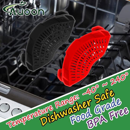 AUOON Clip On Strainer Silicone for All Pots and Pans, Pasta Strainer Clip on Food Strainer for Meat Vegetables Fruit Silicone Kitchen Colander (Gray) - Image 4