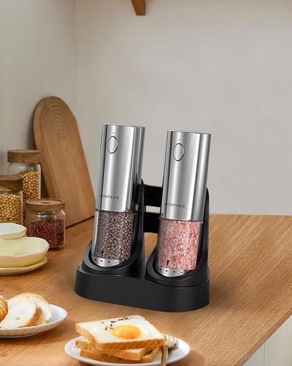Electric Salt and Pepper Grinder Set - Automatic Refillable Salt and Pepper Grinders with Charging Base & LED Light, 6-Level Adjustable Coarseness with External Dial, Ideal Kitchen Gadget，Silver - Image 8