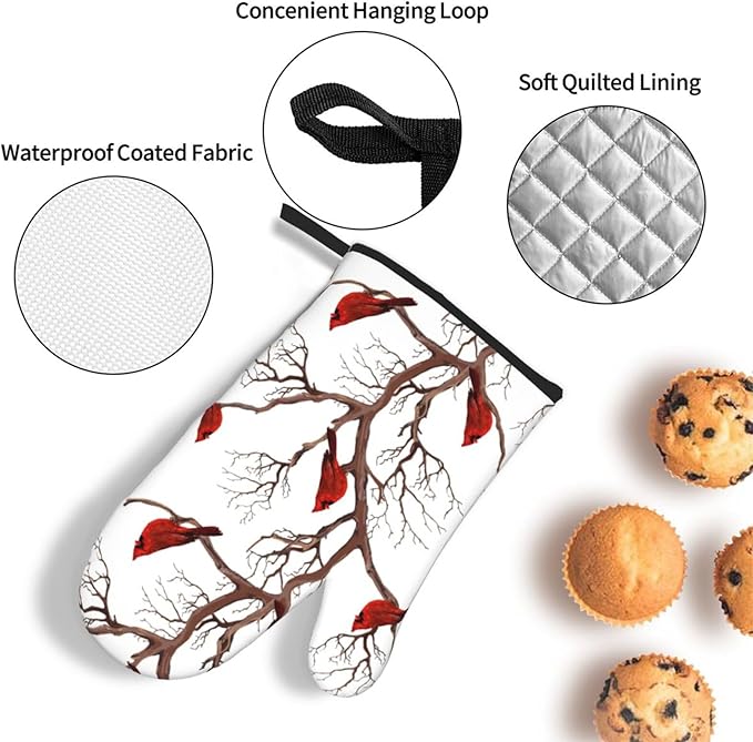 Winter Cardinal Birds Oven Mitts and Pot Holders Sets of 3 Kitchen Hot Pads Oven Gloves Heat Resistant Washable for Cooking Grilling Baking Christmas Holiday Kitchen Decor Cardinal Gifts for Women - Image 5