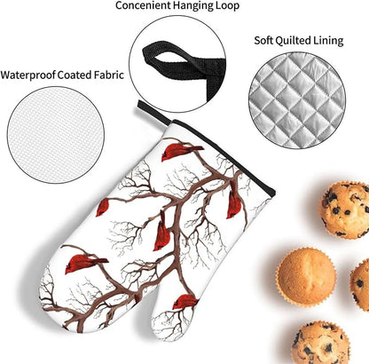 Winter Cardinal Birds Oven Mitts and Pot Holders Sets of 3 Kitchen Hot Pads Oven Gloves Heat Resistant Washable for Cooking Grilling Baking Christmas Holiday Kitchen Decor Cardinal Gifts for Women - Image 5