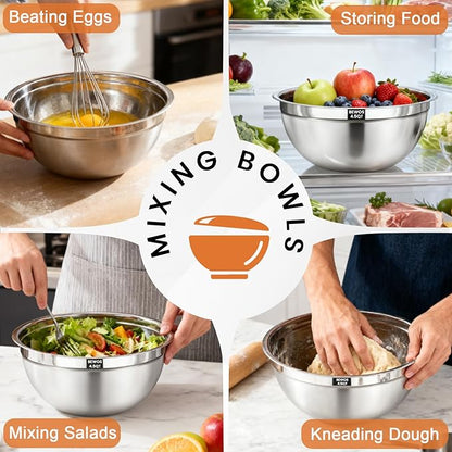 BEWOS Mixing Bowls with Lids Set - 5 Pcs Stainless Steel Mixing Bowls With 3 Grater Attachments, Size 4.5, 4, 3.5, 2.1, 1.5QT Metal Bowls for Baking and Serving (Colored) - Image 7