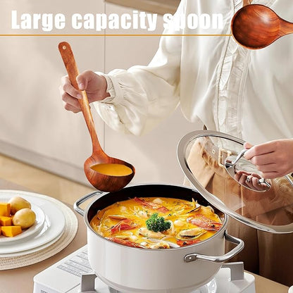 Wooden Spoons for Cooking, 1 Pcs Natural Teak Wooden Cooking Spoons for Non-Stick - Image 4