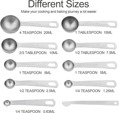 Measuring Cups and Spoons Set, 18/8 Stainless Steel Measuring Cups and Spoons for Kitchen & Baking, Heavy Duty Metric & US 8 Measuring cups, 9 Measuring Spoons Set