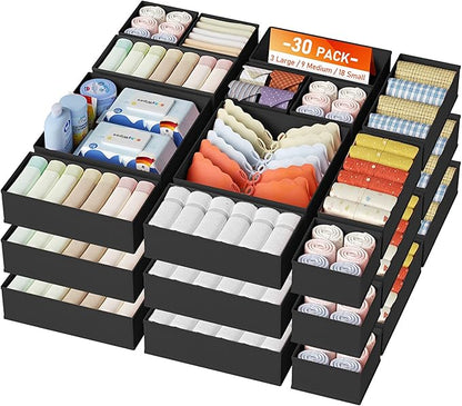 DIMJ Drawer Organizer Clothes, 28Pack Dresser Organizer, Foldable Closet Organizers and Storage, Fabric Dresser Bins, Drawer Dividers for Nursery, Baby Clothes, Underwears, Sock,Black by DiMJ