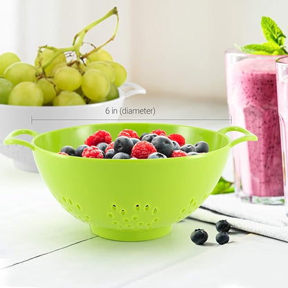 Meadow Lane 6-inch Small Colander, BPA-Free, Dishwasher Safe, Double Handles, Compact Food Strainer for Berries, Veggies and Pasta, 3-Cup Capacity, Green and White, 2-Pack - Image 3