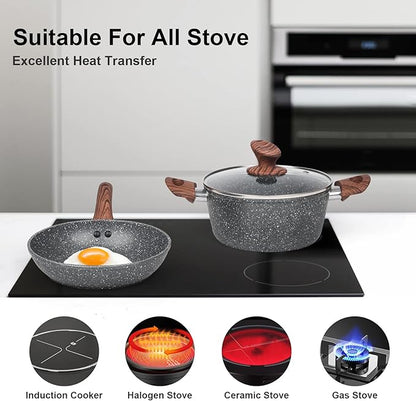 M MELENTA Granite Pots and Pans Set Non Stick, 11 Piece Die-Cast Induction Cookware Set, Nonstick Kitchen Cooking Set w/Frying Pans & Saucepans, PFOA Free - Image 5