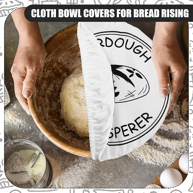 Patelai 10 Pcs Bowl Covers Reusable in 5 Size Stretch Cloth Fabric Elastic Food Storage Bowl Covers Bread Sourdough Lids for Proofing Food Fruits Leftover (Black White,Minimalist Style) - Image 4