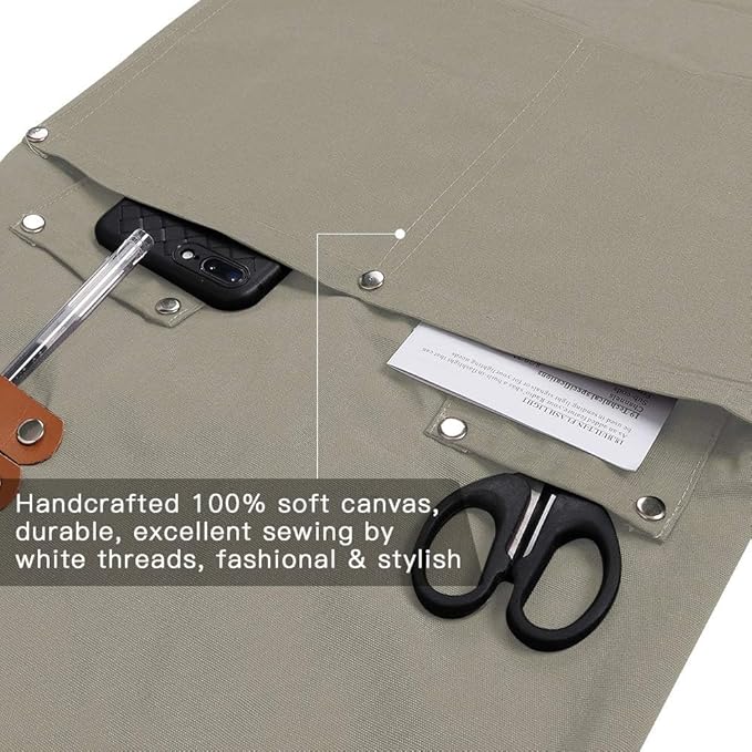 Mignongirl Chef Apron,Cross Back Apron for Men Women with Adjustable Straps and Large Pockets,Canvas,M-XXL (Beige) - Image 5