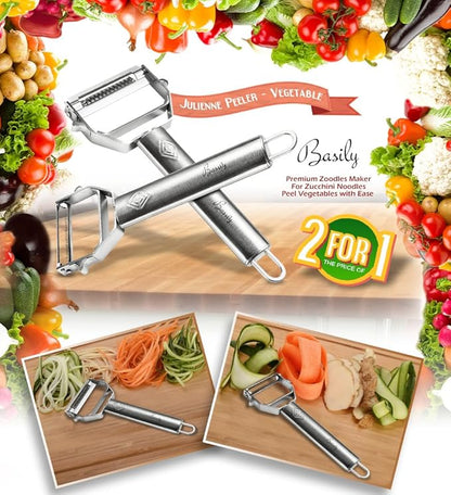 Basily Premium Julienne and Serrated Stainless Steel Peeler - Set of 2