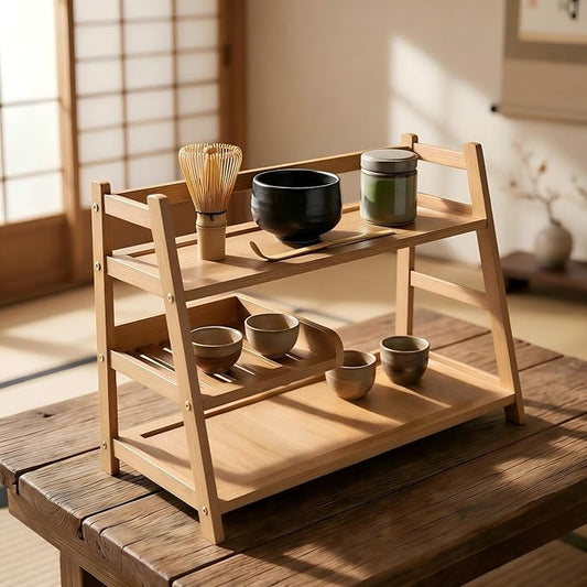 3 Tier Bamboo Matcha Station, coffee station organizer Shelf with Drawer for Kitchen Countertop, Tea Bar - Matcha Powder, Tools & Cup Organizer for Matcha Lovers, Home Baristas. by Unknown