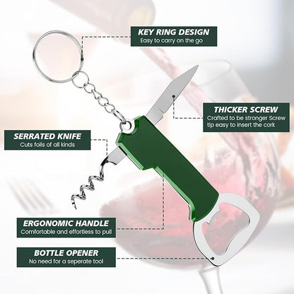 Ziliny 24 Pcs Bottle Opener Keychain Bulk Wine Bottle Beer Opener Keychain 3.27" Stainless Steel Corkscrew Waiter Corkscrew Wine Keyring Gifts for Christmas Bar Party Wedding Home (Green)