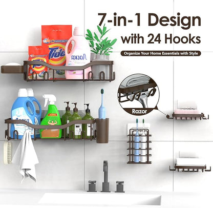 NESOMI Shower Caddy Adhesive Shower Organizer 7-Pack, Rustproof Stainless Steel Bathroom Shelves, Large Capacity No-Drill Rack Storage Accessories with Soap Dish Toothbrush Holder Hooks - Image 4