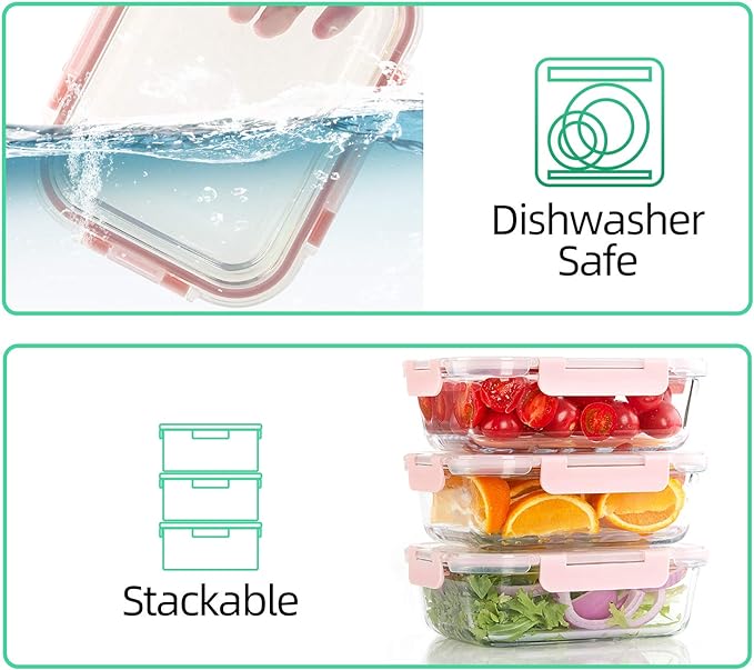 C CREST [10 Pack] Glass Meal Prep Containers, Food Storage Containers with Lids Airtight, Glass Lunch Boxes, Microwave, Oven, Freezer and Dishwasher Safe - Image 4