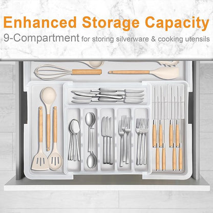 Homecor Silverware Organizer for Kitchen Drawer, Expandable Utensil Drawer Organizer with 2 Knife Block, Flatware and Cutlery Holder, Adjustable Plastic Storage for Spoons Forks Knives - Image 4