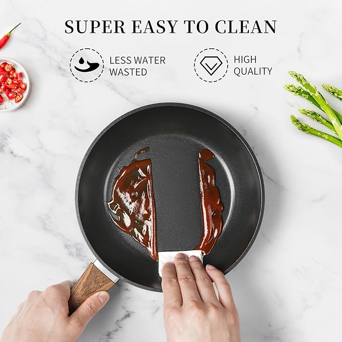 Frying Pan Nonstick - 9.5 Inch Frying Pan,Non Stick Skillet Egg Omelette Pan, Black Nonstick Non Toxic Cooking Pan,Oven Safe, Induction Compatible, PFOA Free - Image 5