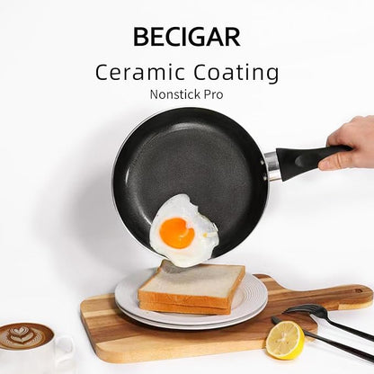 BECIGAR 8pcs Black Ceramic Pots and Pans Set, Cooking Pan Set,Cooking Pot Set Ceramic Pan Set, Nonstick Cookware Set, Induction Safe Kitchen Cooking Set with Frying Pans, Saucepans, shovel and Ladle - Image 7