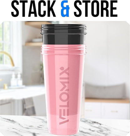 VELOMIX -2 Pack- 28 oz Protein Shaker Bottles for Protein Mixes - 2x Wire Whisk | Leak Proof Shaker Cups for Protein Shakes and Pre Workout | Protein Shaker Bottle Pack (A7) Pink/Black