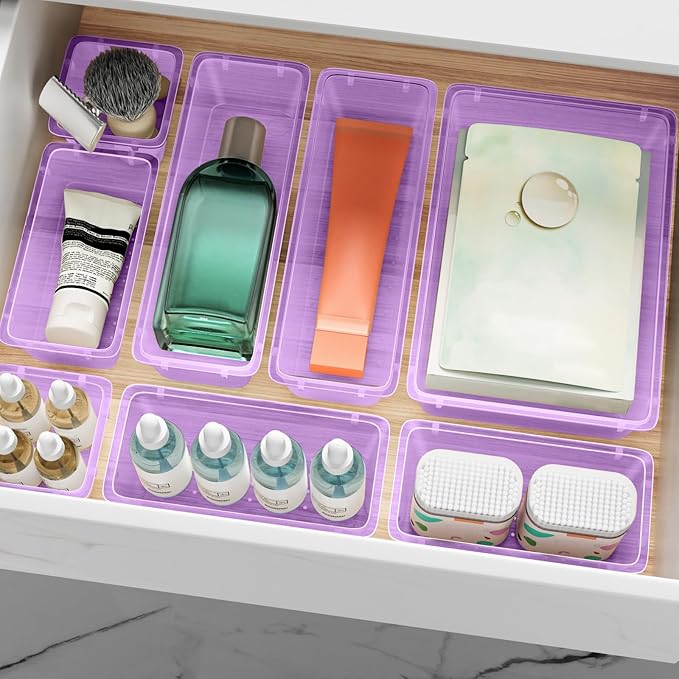 ElegantArray 12-Piece Drawer Organizer Set, 4 Sizes Versatile Plastic Vanity Organizer for Makeup, Stationery, Gadgets, in Kitchen, Bathroom, Office, and Bedroom, Purple - Image 7
