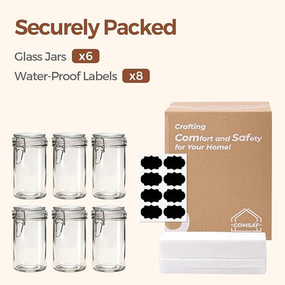 ComSaf 16oz Pint Jars with Airtight Lids (Set of 6), Cylindrical Glass Canisters for Sourdough Starter, Overnight Oats, & Pantry Organization, 500ml Hermetic Jars for Fermenting, Coffee & Spices - Image 8