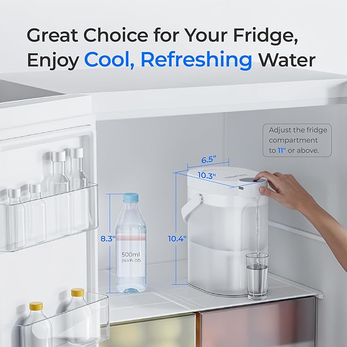 Waterdrop ED06W Electric Water Filter Pitcher with 2 Filters, FreshTaste Rechargeable Dispenser, 17-Cup Instant Countertop Purifier, Reduce Chlorine, Lead, Copper, Purify, Soften Water, White