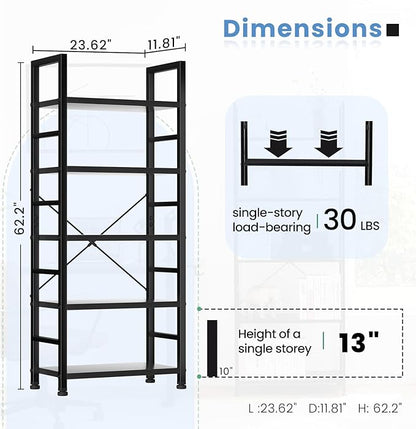 DUMOS 5 Tiers Bookshelf, Classical Book Shelf, Tall Display Shelves in Living Room/Home/Office, Storage Organizer for CDs/Books/Movies, Modern Black - Image 3