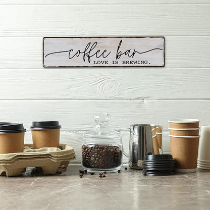 Coffee Bar Sign, Love is Brewing Signs, Retro Metal Tin Sign, Vintage Coffees Wall Art, Decorations for Kitchen, Cafe, Coffee Station, Home Bar, Decorative Metal Wall Signs 15.8x4 Inches - Image 4
