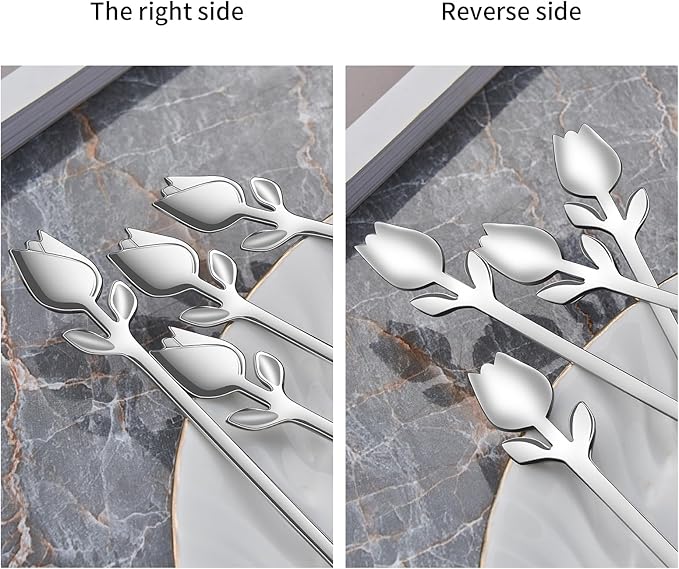 Silver Small Coffee Spoon Holder Set,Swan Base With 12 Pcs Demitasse Espresso Spoons Set,6" Mini Tulip/Rose Dessert Spoon,Stainless Steel Tea Spoons - Image 7