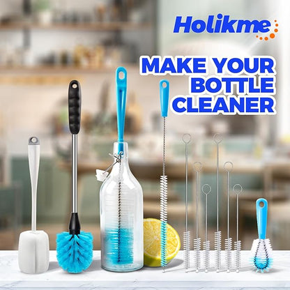 Holikme Bottle Brush Tube Cleaning Lab Set with Long Handle, Cup Cleaner for Washing Narrow Neck Beer Wine Decanter Pipes Lids Sinks Cap Covers, White - Image 6