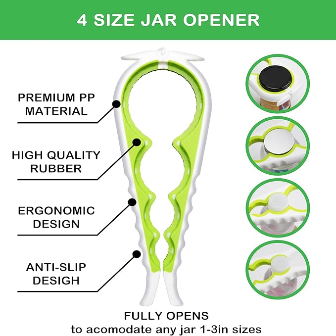 Jar Opener for Weak Hands, Seniors with Arthritis, 5 in 1 Multi Function Bottle Opener Lid Opener For Arthritic Hands with Non Slip Rubber Jar opener Gripper Pad(green) - Image 2