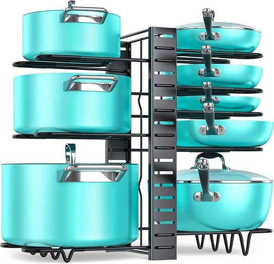 MUDEELA Pots and Pans Organizer Rack under Cabinet 16.61 Height, 8 Tiers Adjustable Pot Pan Rack with 3 DIY Methods, Pot Lid holder for Kitchen Cabinet Organizers and Storage by MUDEELA