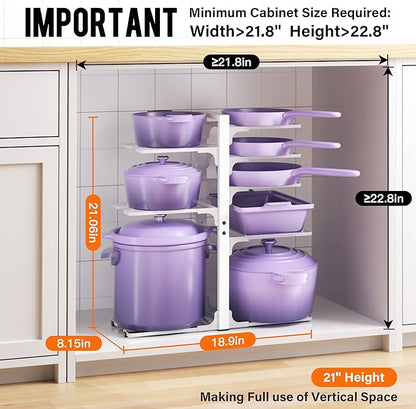 MUDEELA 8-Tier Pots and Pans Organizer under Cabinet, Heavy Duty Adjustable Pot Pan Organizers inside Cabinet, Kitchen Cabinet Organizers and Storage Pot Rack for Big Stockpots, Heavy Cookware, White - Image 2
